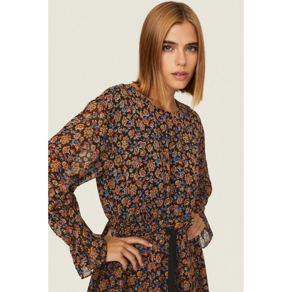 Jason Wu Collective Womens Floral Long Sleeve Mini Dress Black Orange Size 6 - Picture 2 of 13